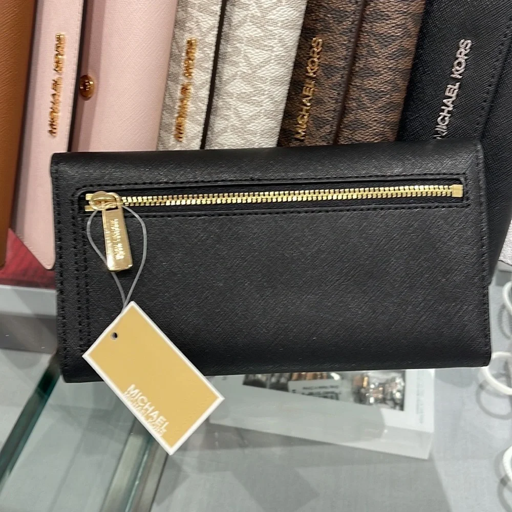 MICHAEL KORS JET SET TRAVEL LARGE TRIFOLD WALLET BLACK COLOR